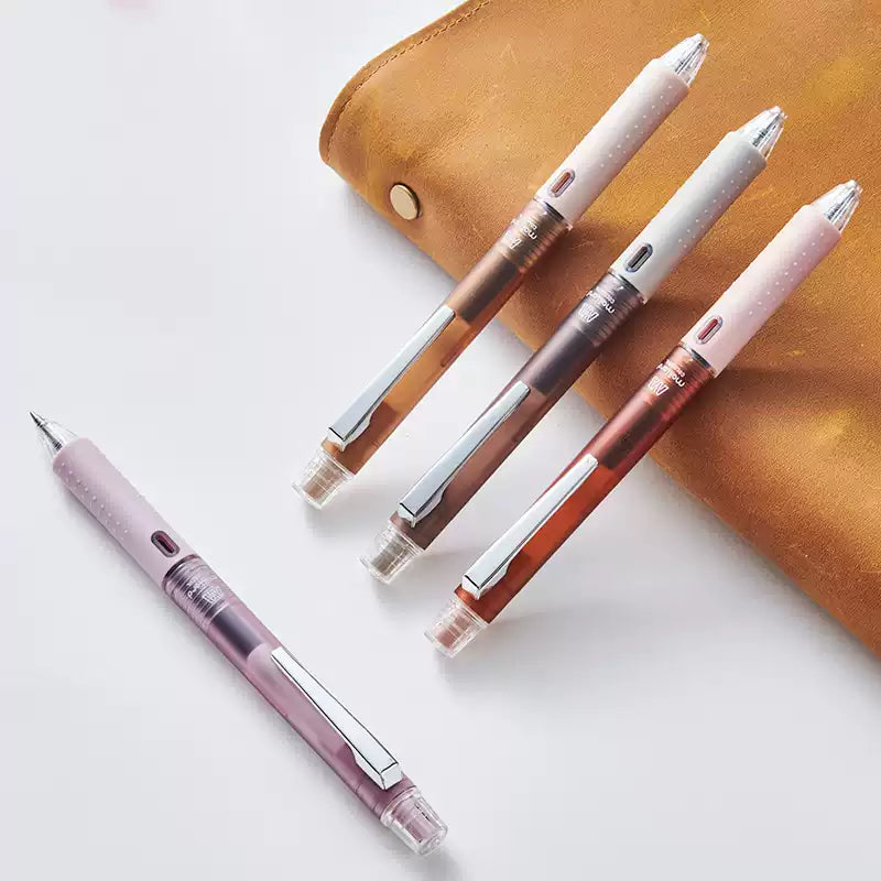 Penac Maillard-Tone Gel Pens, 0.5mm Black Ink, Twist Mechanism, 4-Color Body Set of 4