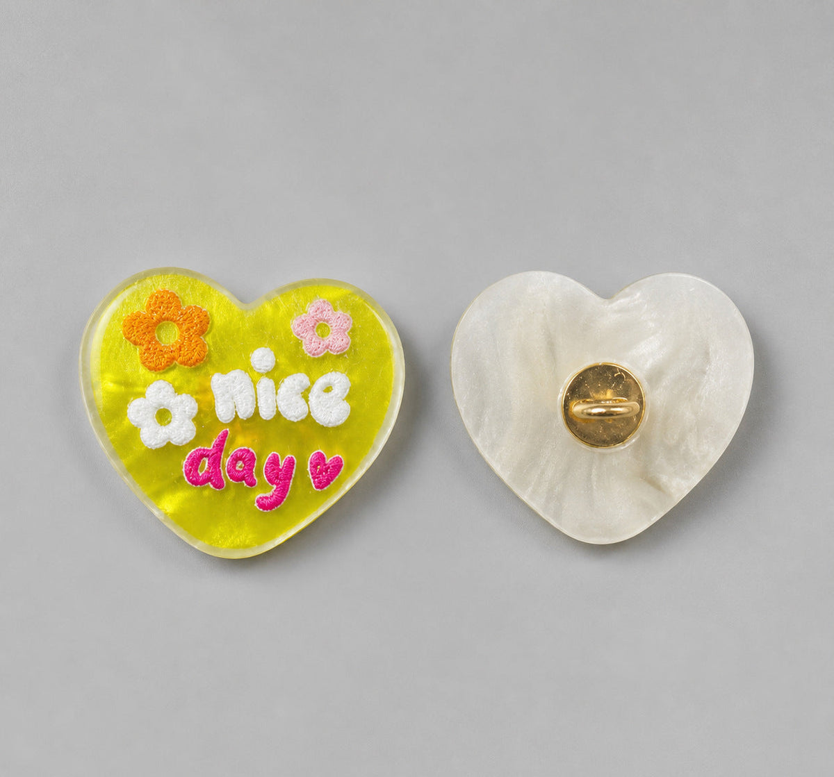 3D Embroidered Resin Heart-Shape Colorful Buttons for Kids Clothing 15pcs Yellow