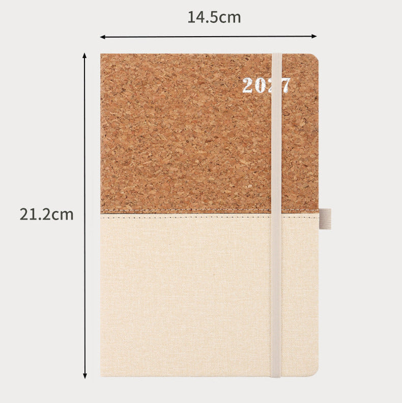 2027 A5 Planner & Business Notebook, Cork & Faux Leather Patchwork Cover, 152 Sheets, 145 × 210mm