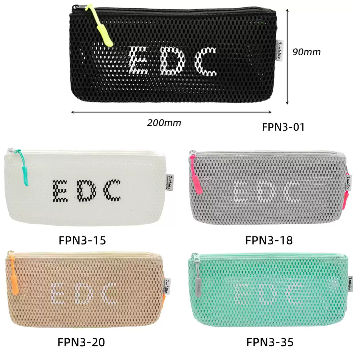 Luddite Slim Mesh Pencil Case & Cosmetic Pouch, 2 Zippered Pockets, 200 × 90 × 20mm