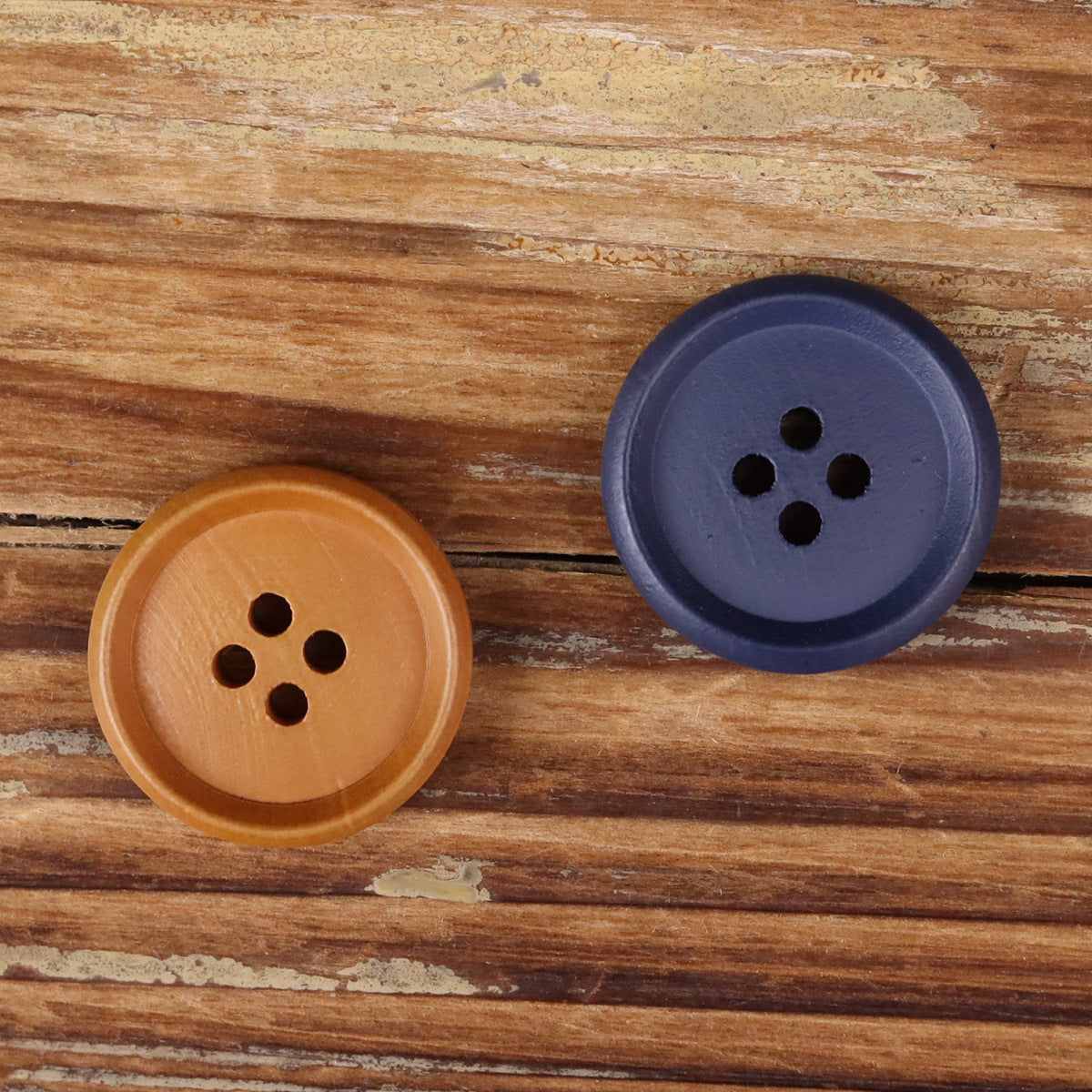 Distressed Round Wood Buttons 4-Hole Thin Rim | Pack of 30