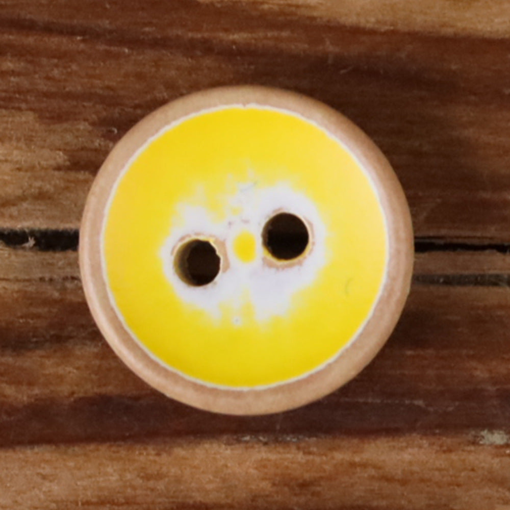 11.5mm Iridescent Wood Round 2-Hole Buttons – Set of 30 Yellow