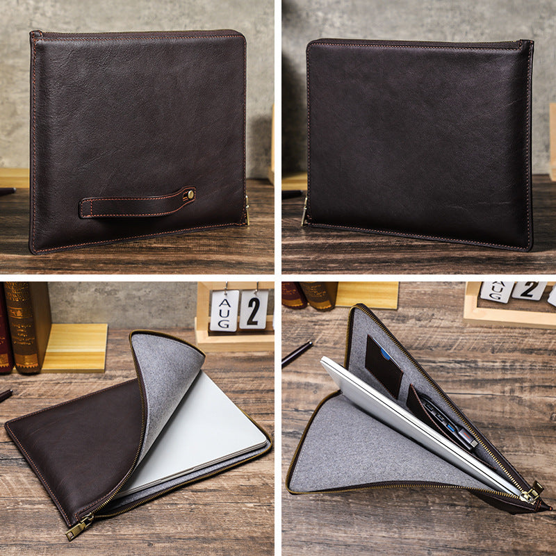Genuine Leather Laptop Sleeve for MacBook Pro 13” – Coffee Brown with Carry Handle