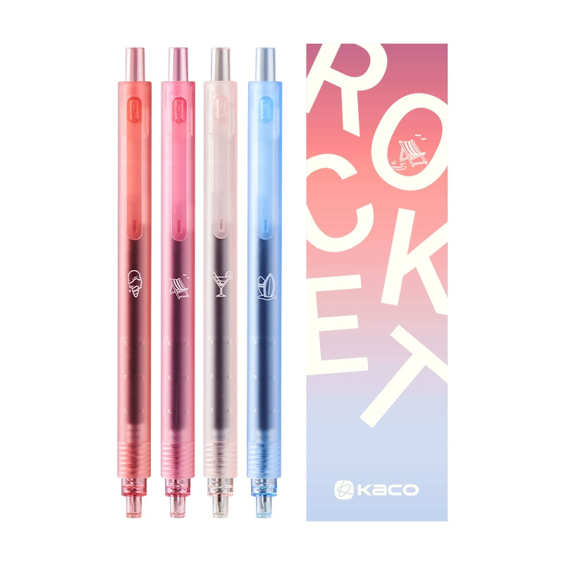 KACO Rocket Beach Sunset Gel Pen 0.5mm Black Ink 4 Pack