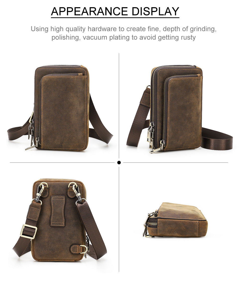 Vintage Crazy Horse Leather Phone Bag – Crossbody, Shoulder & Belt Waist Pack