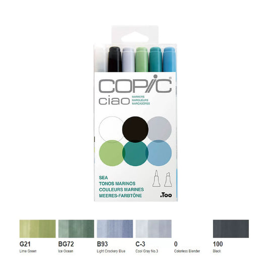 Copic Ciao,Alcohol-based Brush Markers,6 Color Sea