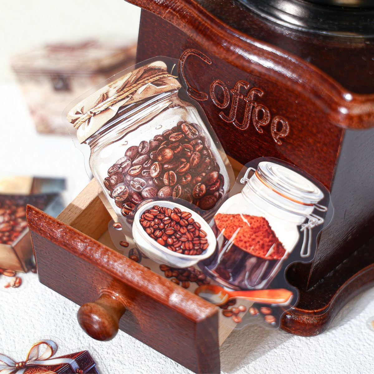 Coffee Lovers PET Sticker Set 120 Adhesive Decals for Journals Planners