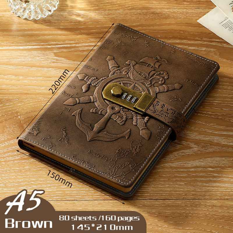 A5 Journal Retro Password Notebook Relief Sculpture Brown