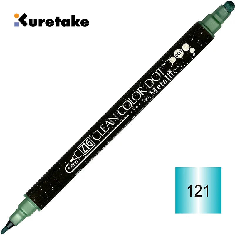 Kuretake ZIG Clean Color Dot Metallic TC-8100 – 2-Pack | Dual-Tip Metallic Dot & Brush Watercolour Marker | Journal / Illustration / Craft | Japan Kuretake ZIG Green