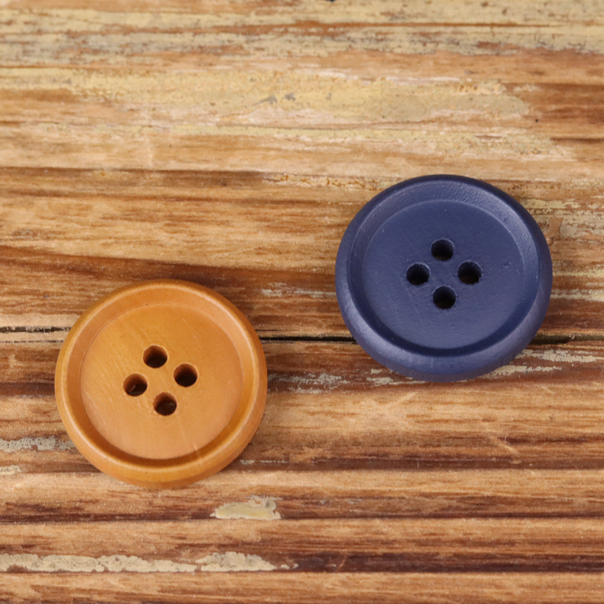 Distressed Round Wood Buttons 4-Hole Thin Rim | Pack of 30