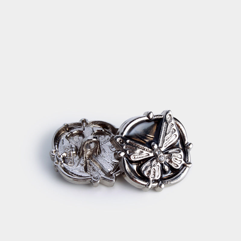 Vintage Rhinestone Butterfly Metal Sew-On Buttons, 20-Pack Silver