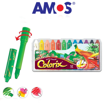 AMOS silkefargestift Colorix 3-i-1 fargestift, pastell, akvarellpenn 12 farger