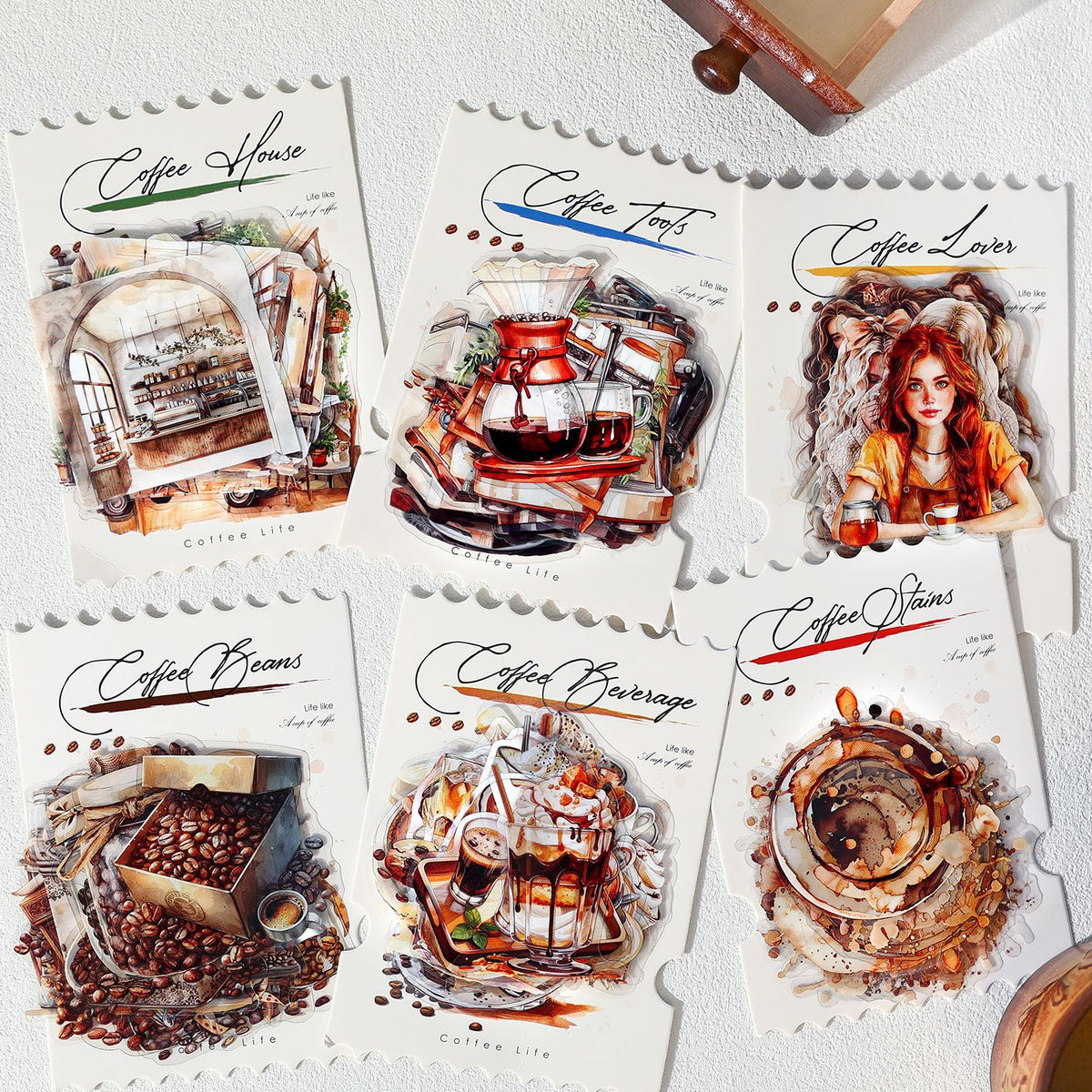 Coffee Lovers PET Sticker Set 120 Adhesive Decals for Journals Planners