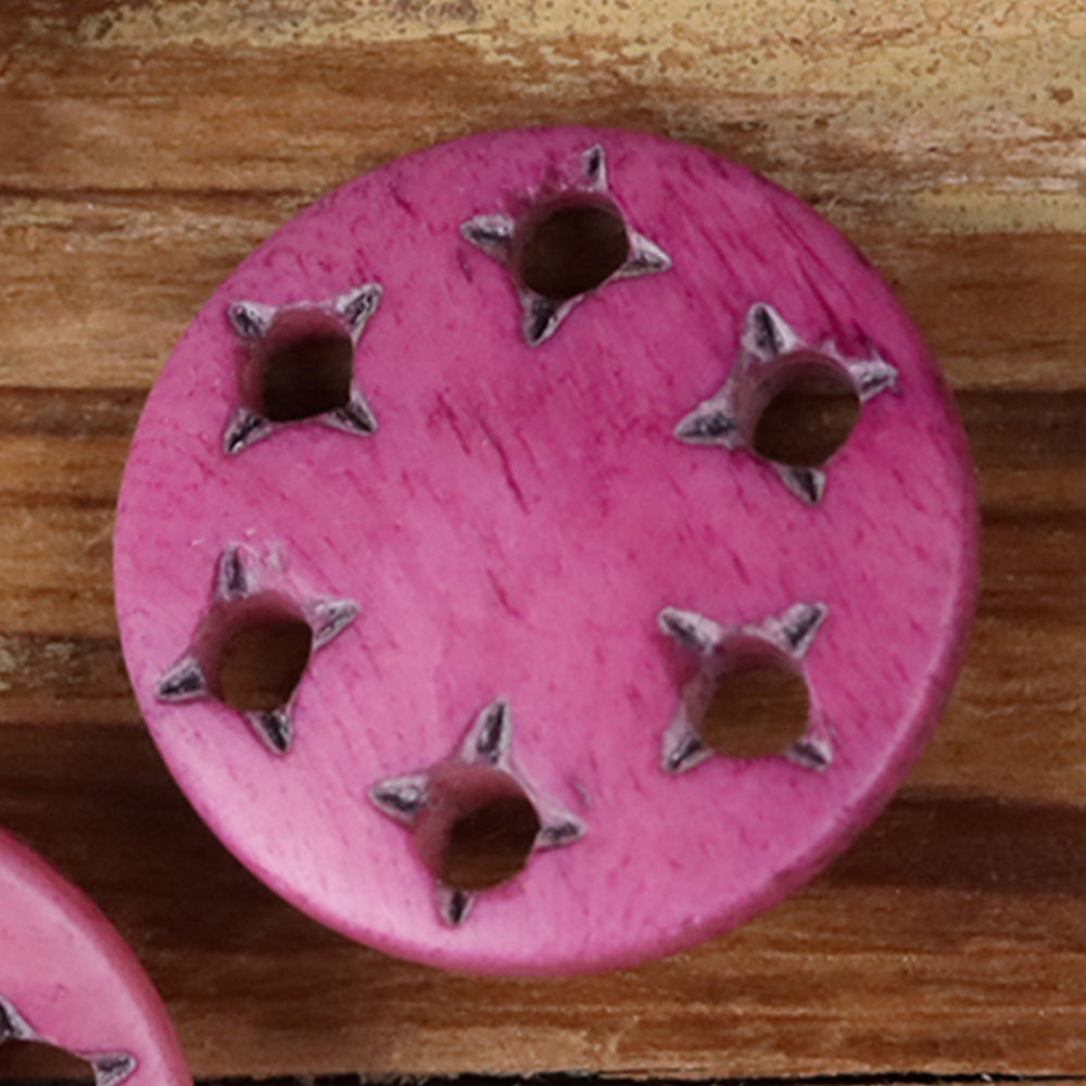 21mm Star Cutout Natural Horn Shank Buttons | Pack of 10 Rose Red