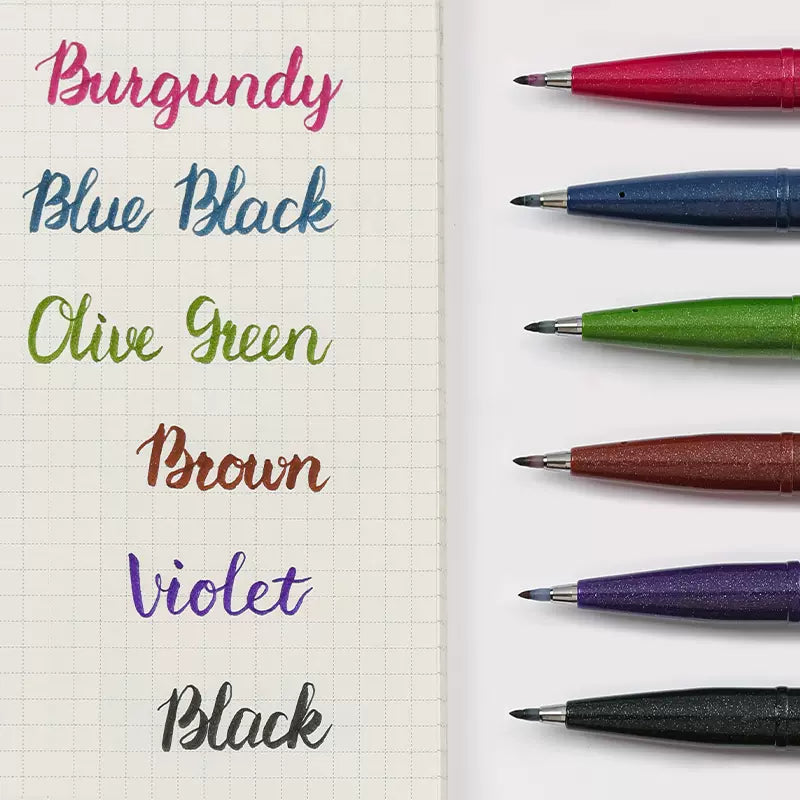 Pentel Fude Touch Sign Pen, Filzstift wie Pinselstrich, 6er-Pack