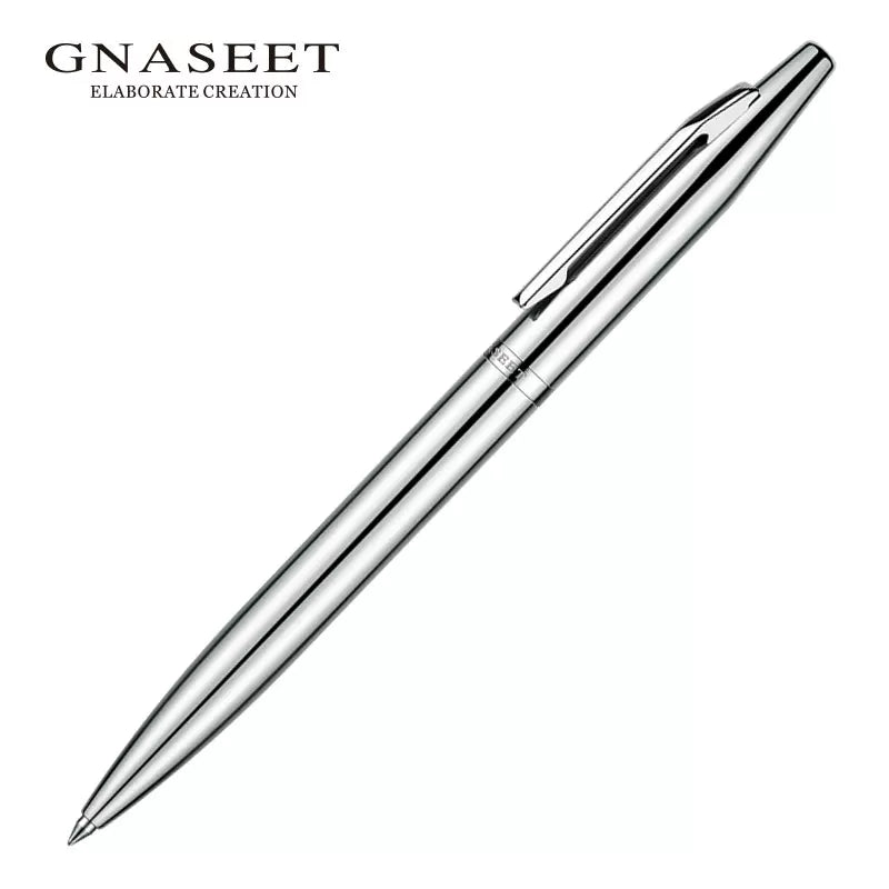 GNASEET Silver Chrome Metal Ballpoint Pen – Brass Cartridge, Polished Metal Body | 139x12x10mm Silver