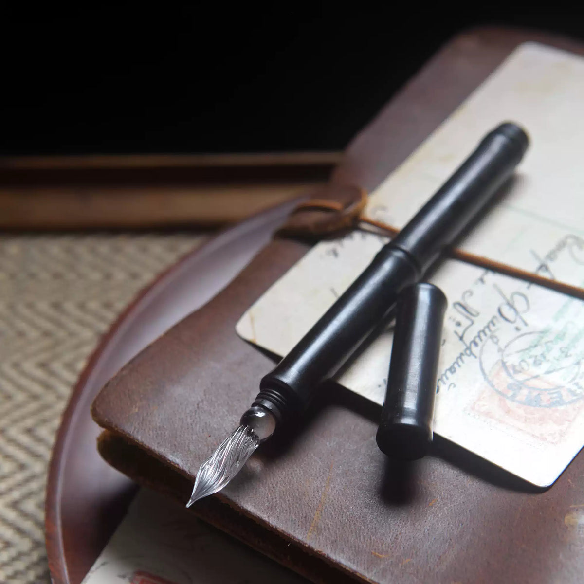 Classic Wooden Dip Pen with Glass Nib – Natural Wood Barrel in Walnut Brown, Cherry Red & Ebony Black