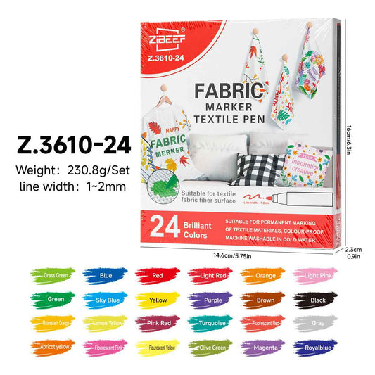 XIBEEF Permanent Fabric Markers Textile Pen,12/24 Colors Pack 24 Color