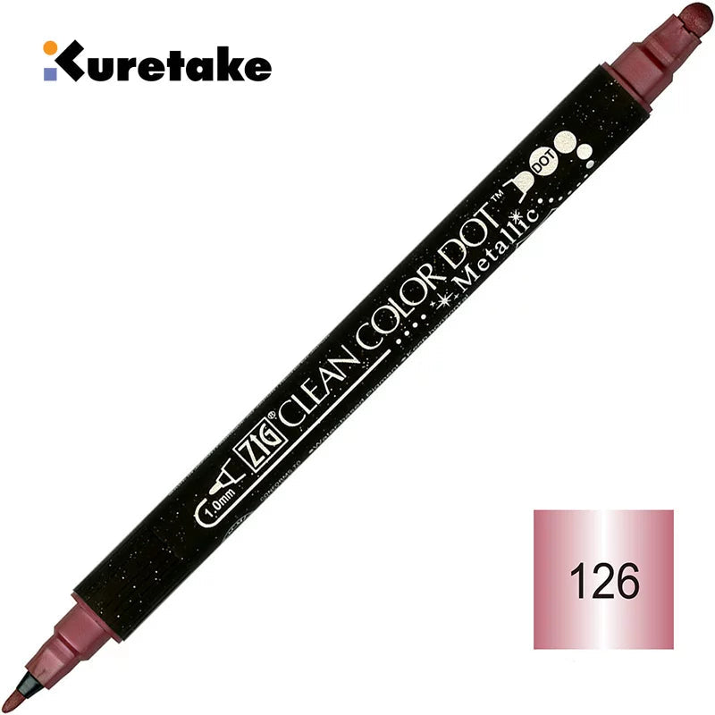 Kuretake ZIG Clean Color Dot Metallic TC-8100 – 2-Pack | Dual-Tip Metallic Dot & Brush Watercolour Marker | Journal / Illustration / Craft | Japan Kuretake ZIG Red