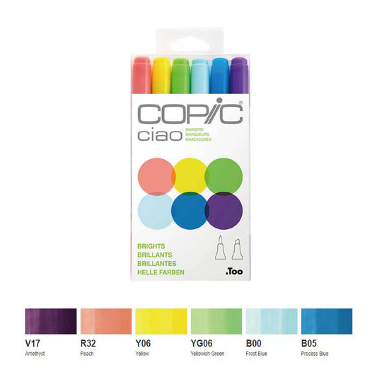 Copic Ciao,Alcohol-based Brush Markers,6 Color Brights