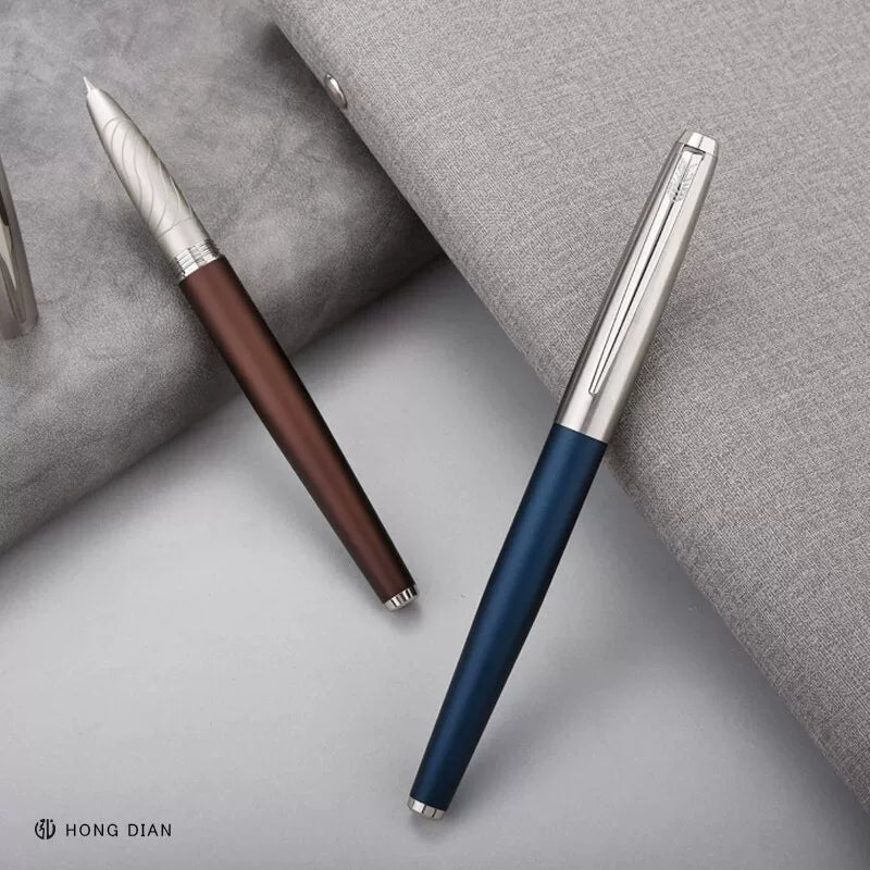 HONGDIAN 618 Hooded Nib Fountain Pen | 0.38mm Iridium Nib | Converter & Cartridge Blue