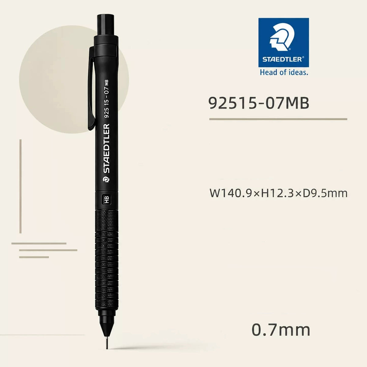 STAEDTLER 925 15 Low-Centre-of-Gravity Mechanical Pencil for Writing & Drawing 0.7 Black