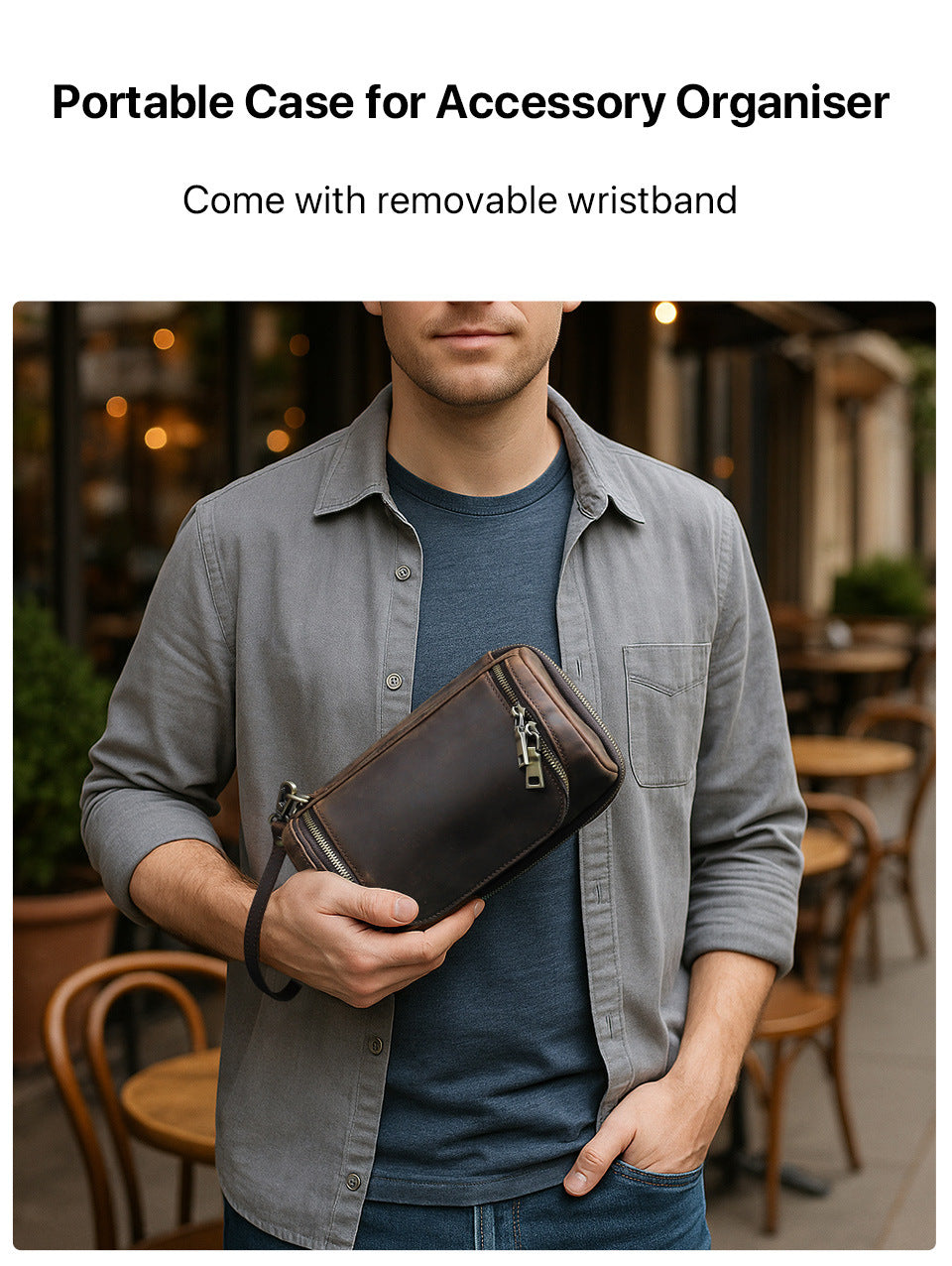 Leather Tech Organizer Bag Cable & Power Bank Carry Case for Apple Accessories