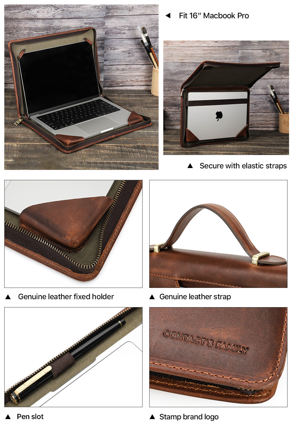 Leather Laptop Bag for MacBook Pro 16” & 15.4” Handheld Carry Case & Protective Sleeve