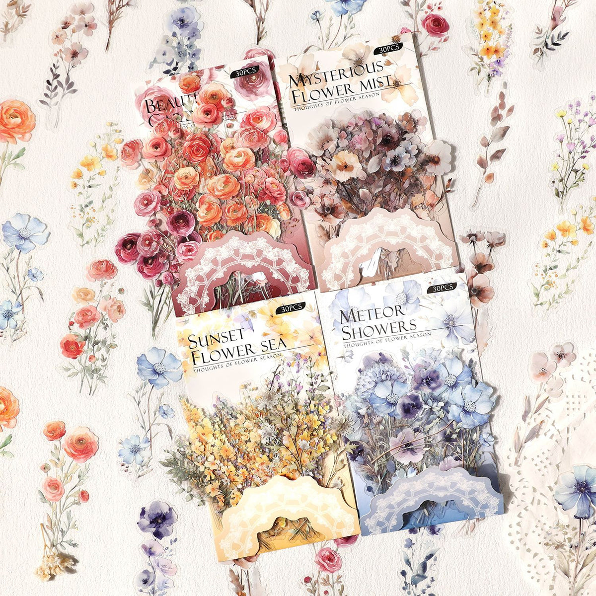 120 Retro Floral PET Sticker Set for Journaling & Scrapbooking
