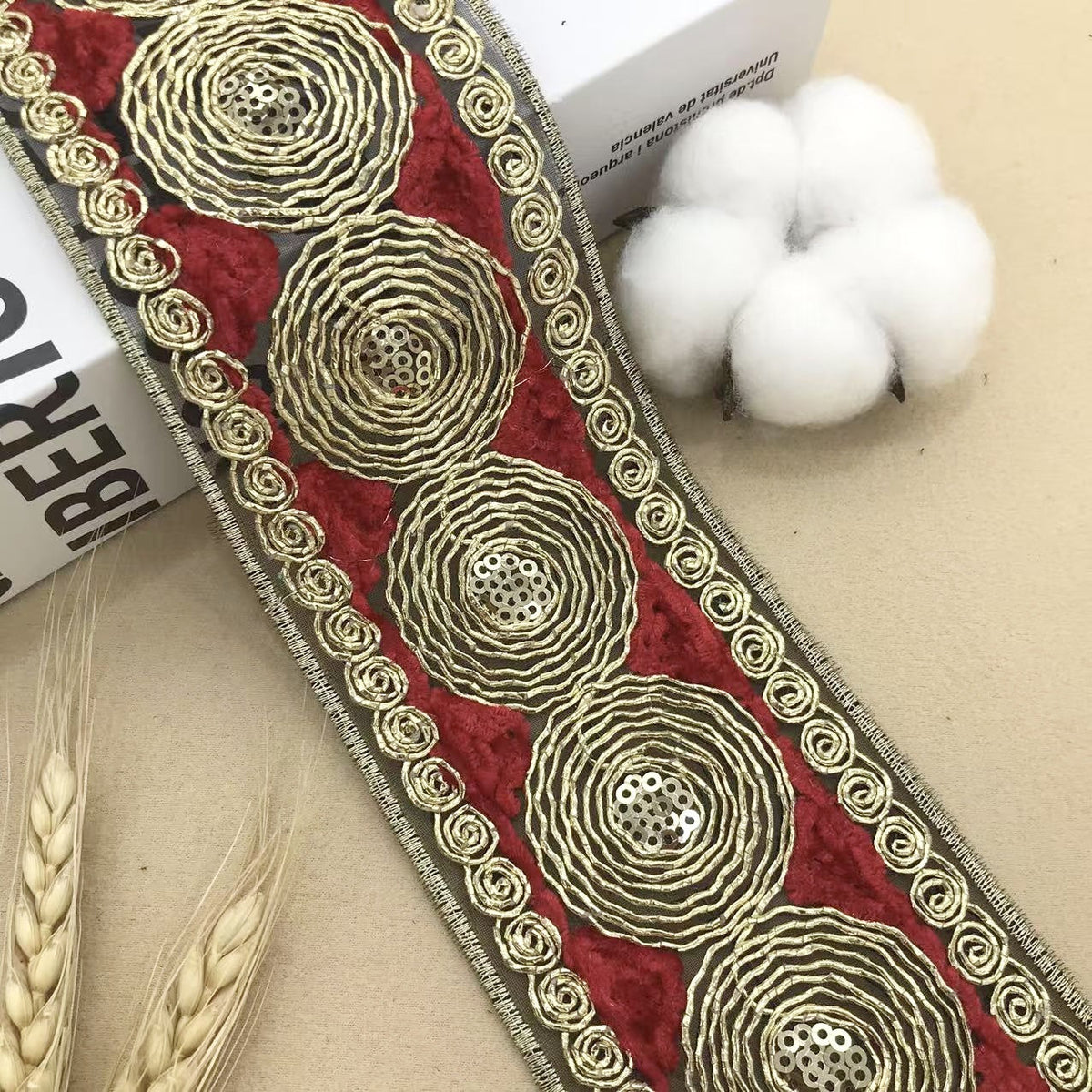 10 Yards 6.5CM Wide Miao Ethnic Circle Embroidery Lace Trim Wine