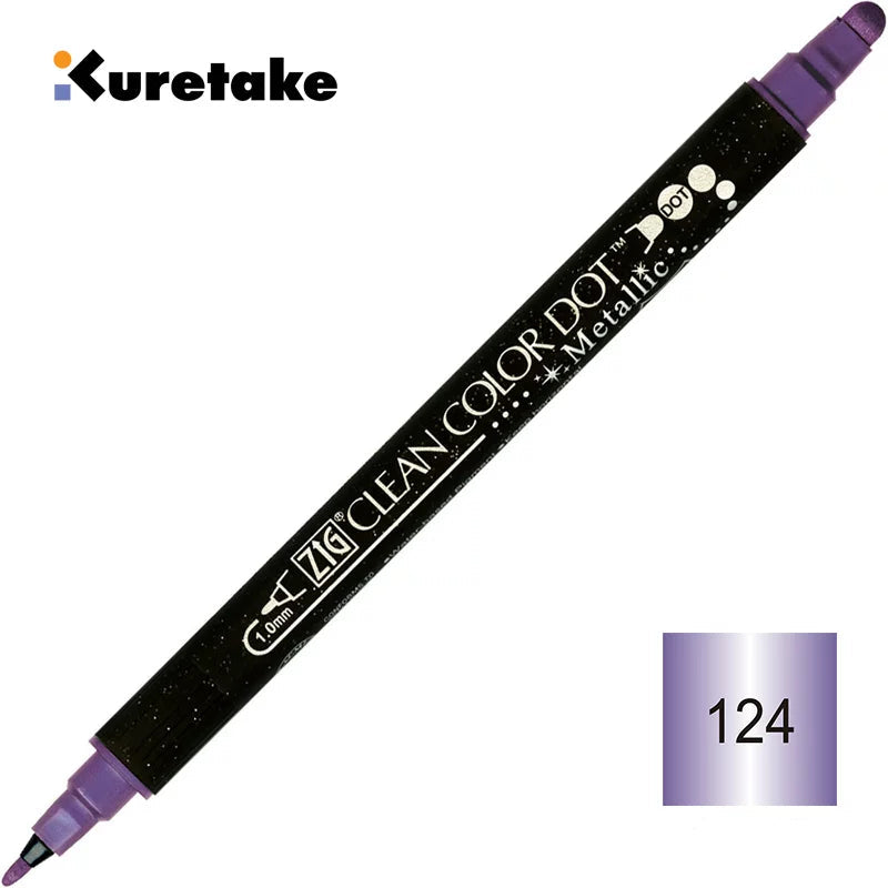 Kuretake ZIG Clean Color Dot Metallic TC-8100 – 2-Pack | Dual-Tip Metallic Dot & Brush Watercolour Marker | Journal / Illustration / Craft | Japan Kuretake ZIG Purple
