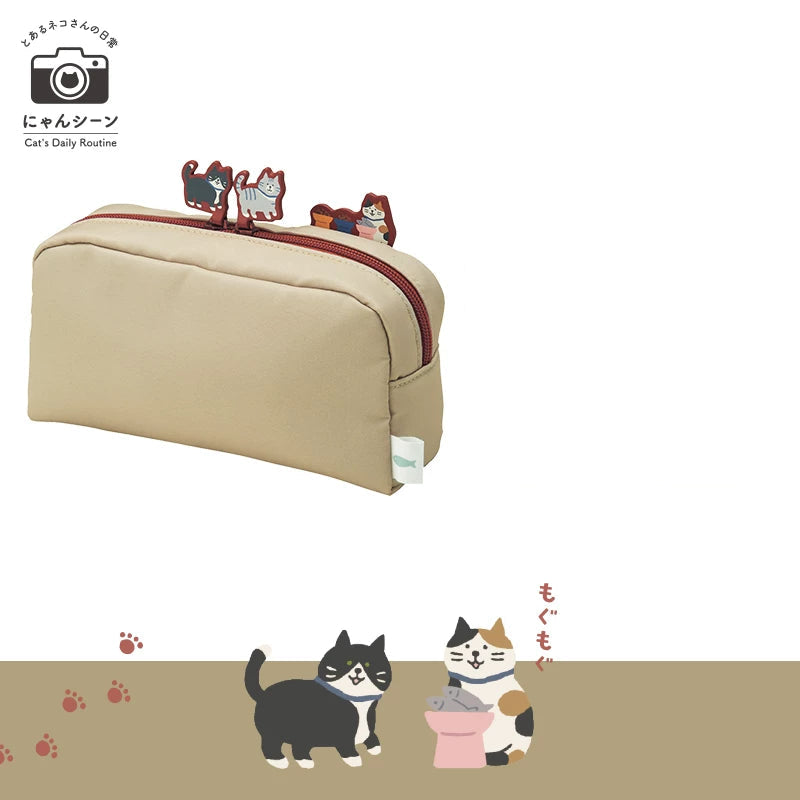 LIHIT LAB Cat's Daily Routine Box Pen Pouch Large A-2224 Biscuit Beige