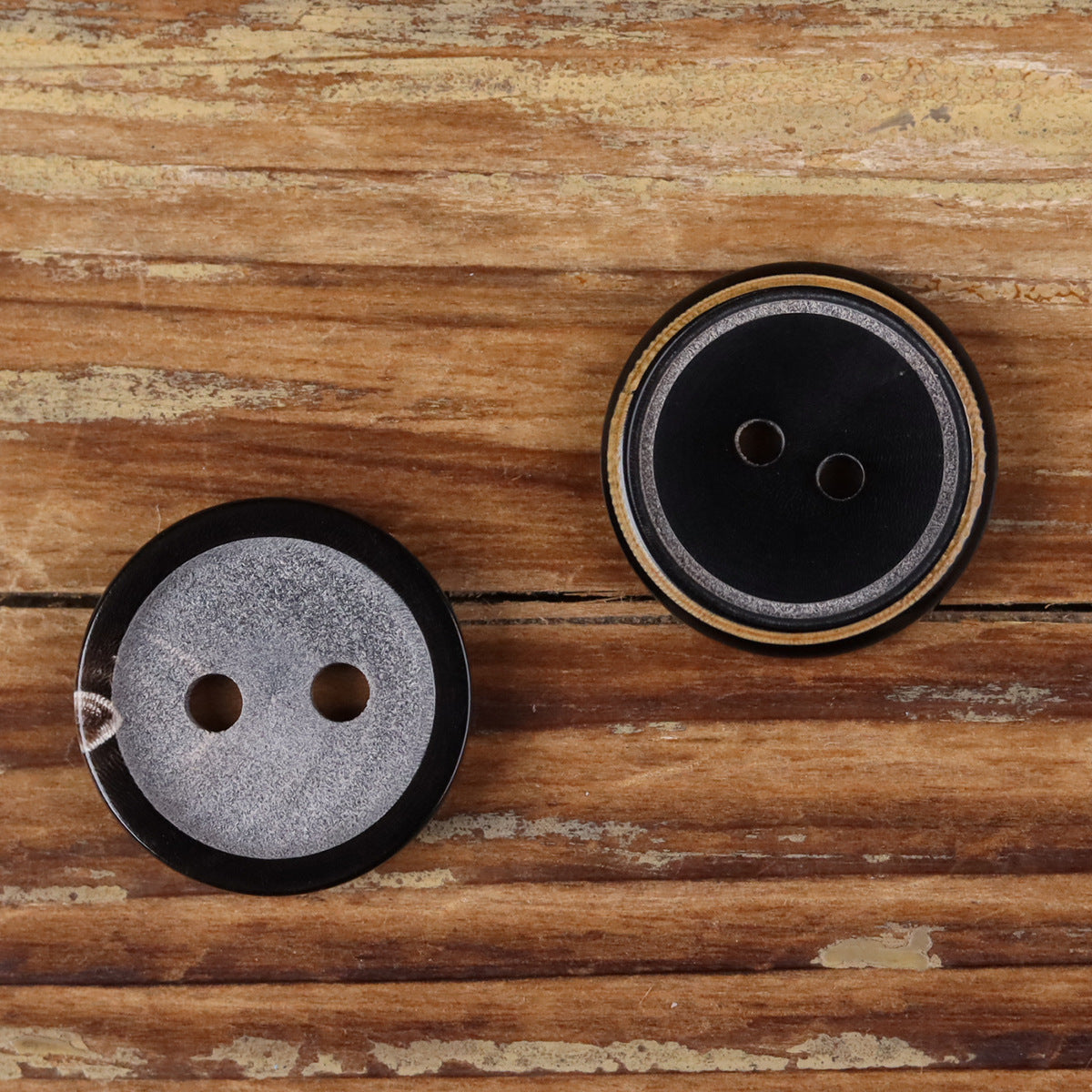 Black Buffalo Horn Buttons – Round Matte Aged Burnt Edge | 2-Hole | Set of 20