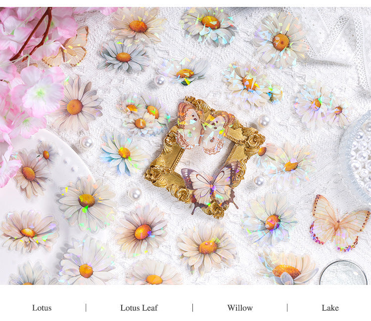 Holographic Floral PET Stickers Waterproof Journal Stickers 6 Pack
