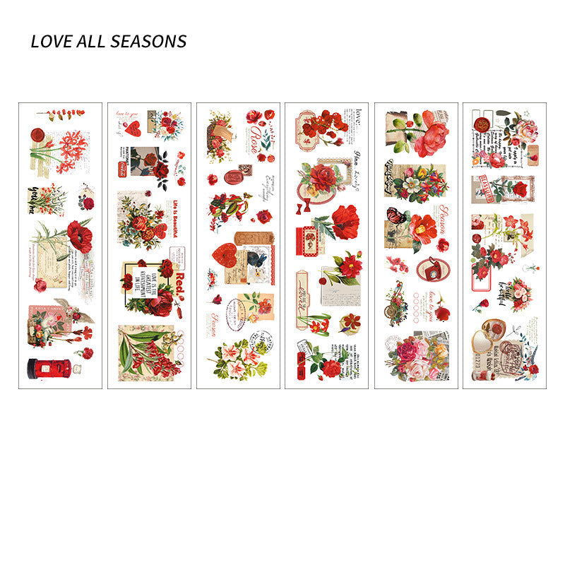Four Seasons Plants PET Journal Stickers – 8 Designs × 6 Sheets