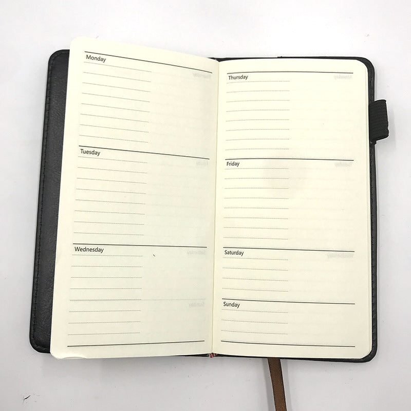 A6 Weekly Planner Notebook with Metal Gel Pen PU Leather Cover, 100 Sheets