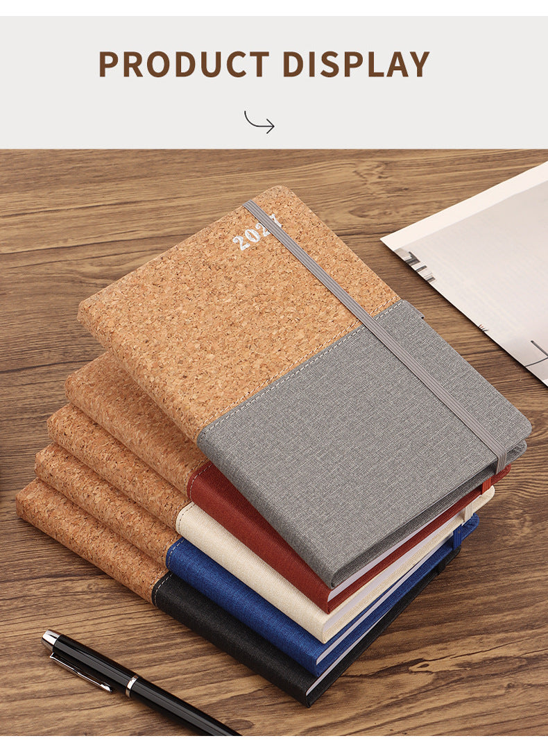 2027 A5 Planner & Business Notebook, Cork & Faux Leather Patchwork Cover, 152 Sheets, 145 × 210mm