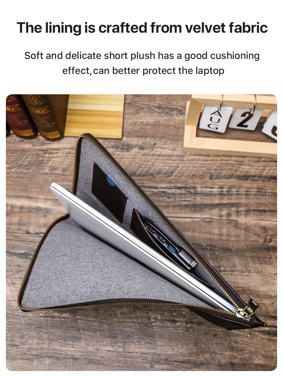 Genuine Leather Laptop Sleeve for MacBook Pro 13” – Coffee Brown with Carry Handle