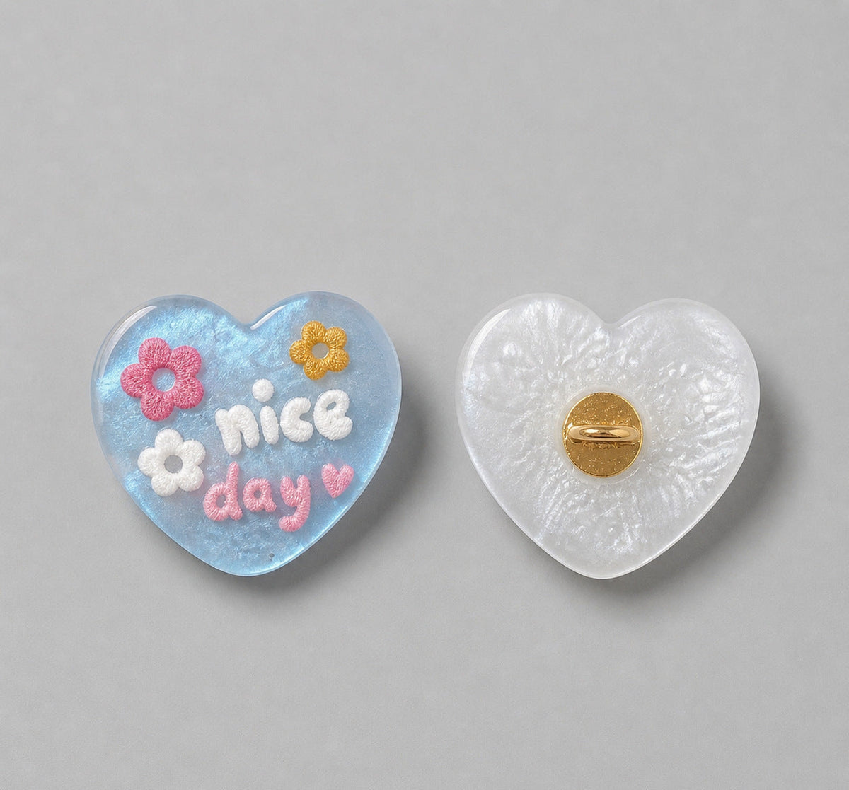 3D Embroidered Resin Heart-Shape Colorful Buttons for Kids Clothing 15pcs Blue