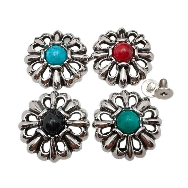 1 Inch Turquoise Floral Screw Studs Vintage Leather Rivets 20 Pack