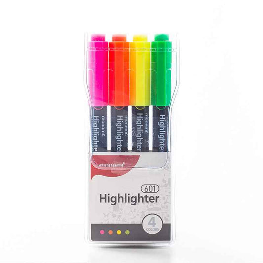 MONAMI Highlighter 601 Pastel,Chisel Tip,Assorted Colors,4-Pack Standard