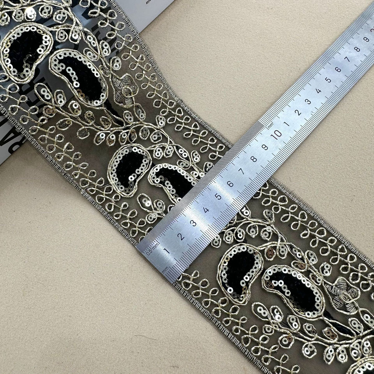 10 Yards 8CM Wide Ethnic Sequin Embroidery Lace Trim Black