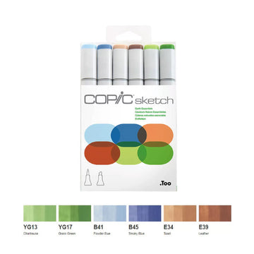 COPIC Sketch Brush Marker Pens 6 Color Earth Essentials