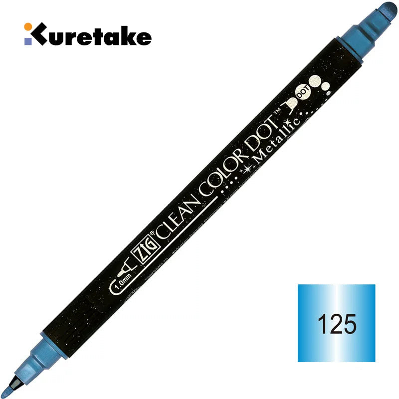 Kuretake ZIG Clean Color Dot Metallic TC-8100 – 2-Pack | Dual-Tip Metallic Dot & Brush Watercolour Marker | Journal / Illustration / Craft | Japan Kuretake ZIG Blue
