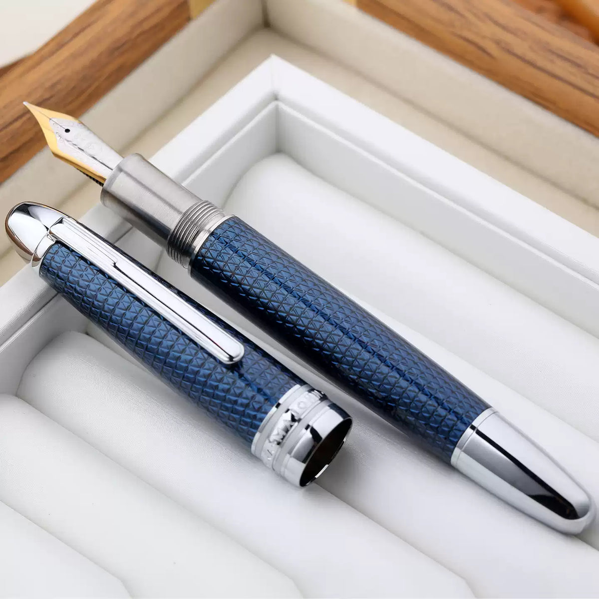 MAJOHN P136 Piston Fountain Pen | Twilight Blue Resin & Metal Body,Premium Gift