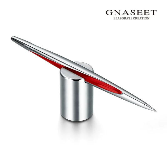GNASEET Inkless Eternal Pen with Spinning Fidget Base – Metal Body Desktop Writing Set | 158x28x49mm Red