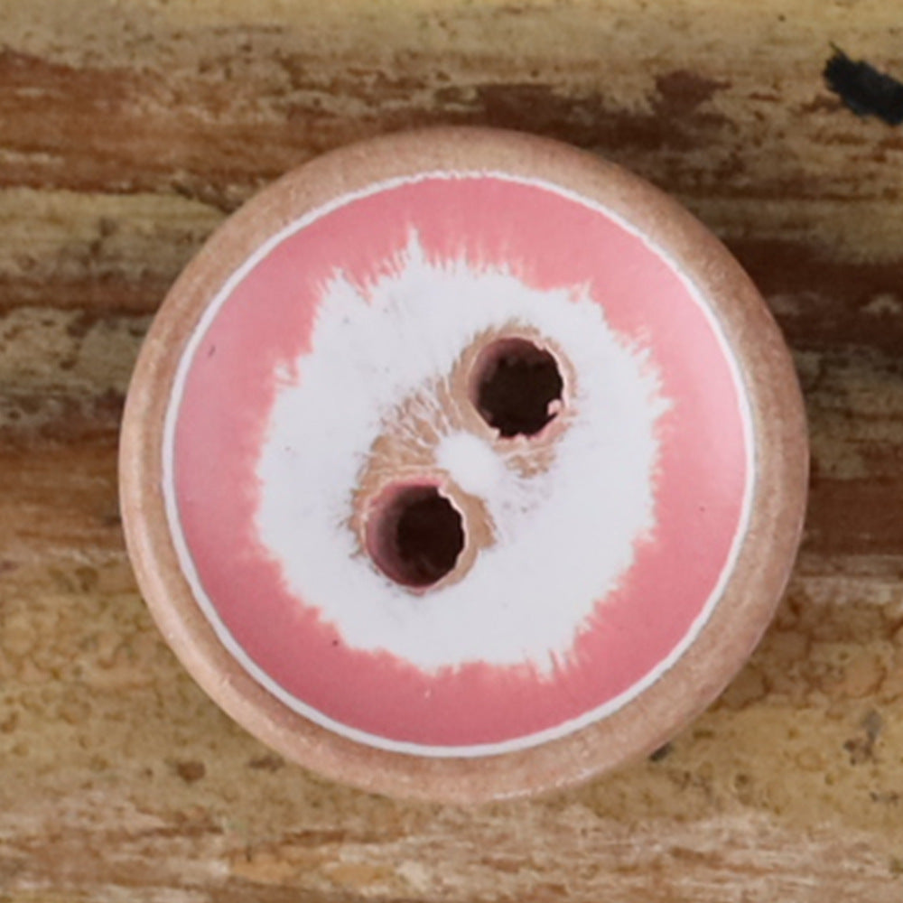11.5mm Iridescent Wood Round 2-Hole Buttons – Set of 30 Pink