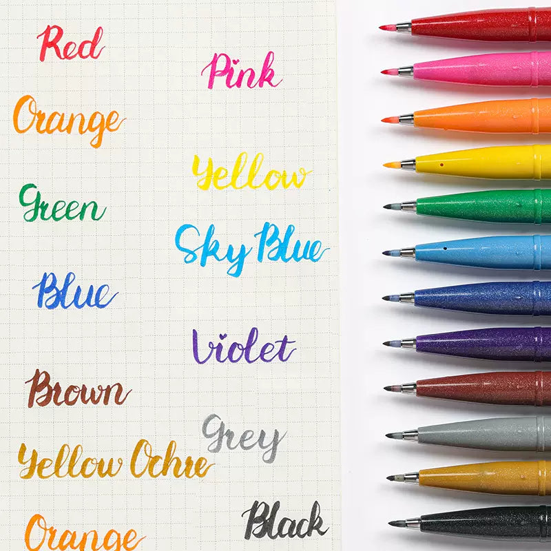 Pentel Fude Touch Sign Pen, rotulador como trazo de pincel, paquete de 12