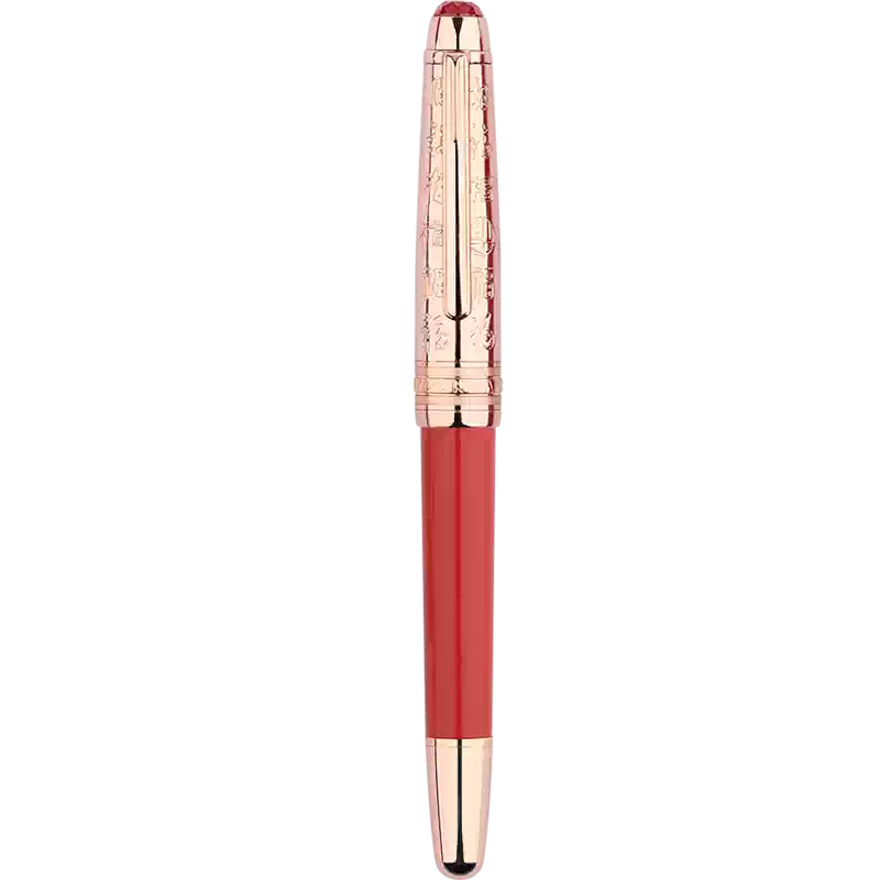 MAJOHN P135 Ladies Fountain Pen – EF Nib | Rose Gold & Coral Red | Fu Character Limited Edition