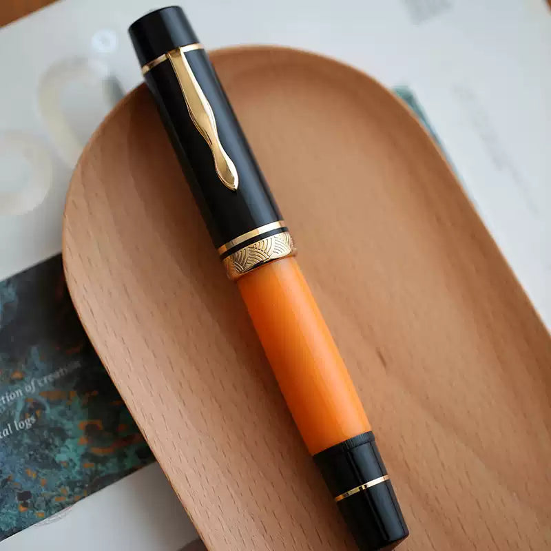 MAJOHN P139 Expedition Oversized Fountain Pen | No.8 Nib,Full Brass Piston Orange